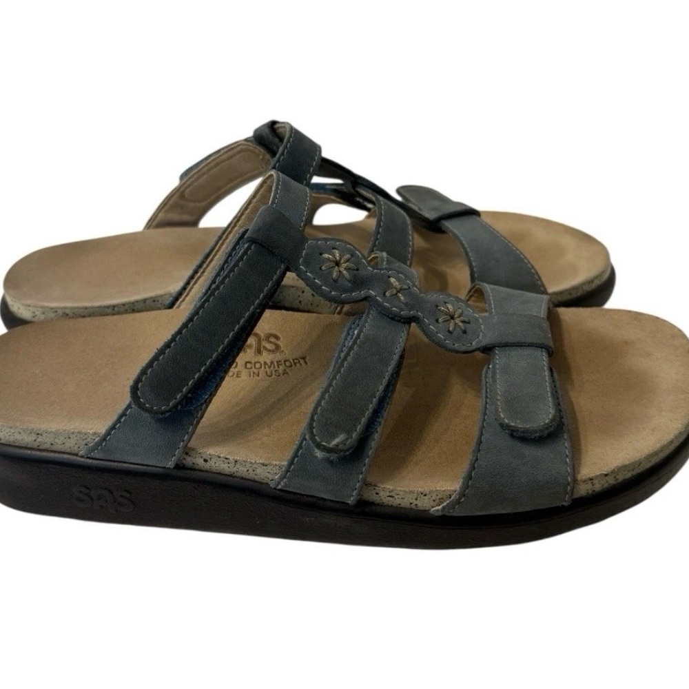 SAS Naples Slide Women's Blue Sandals Leather Strap Comfort 7 M - Picture 2 of 7